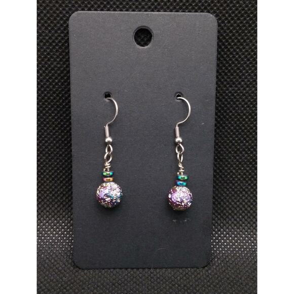 Artisan Iridescent Drop Earrings Electroplated Lava Stone Rainbow Hematite Beads - Picture 7 of 11